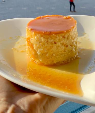 Cuban Flan on a heart shaped plate
