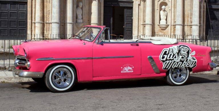 A 1950s American car in Havana with a Gas Monkey logo A 1950s American car in Havana with a Gas Monkey logo