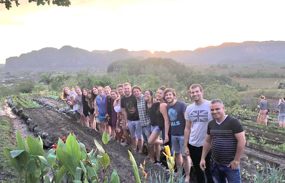 A Cuban Adventures tour group at the organic farm in Vinales, Cuba 