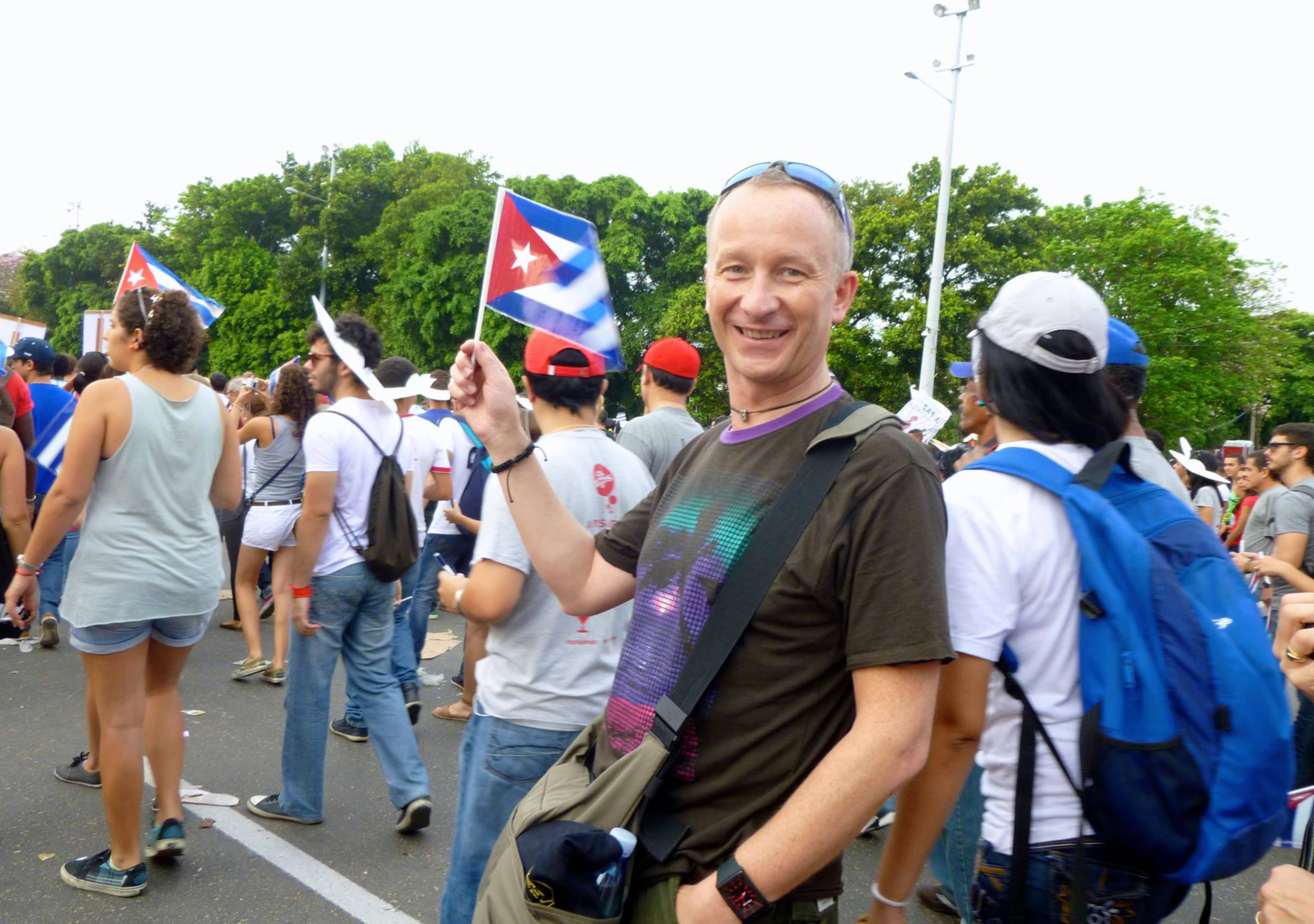 One of our travelers participating in the May Day Parade A foreigner participating in the May Day Parade in Havana