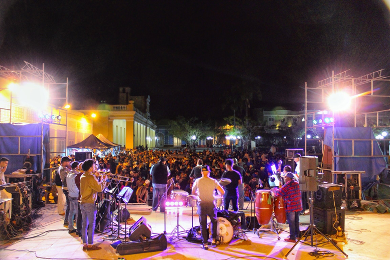 A live band plays to a crowd in Trinidad a live band plays to a crowd in Trinidad