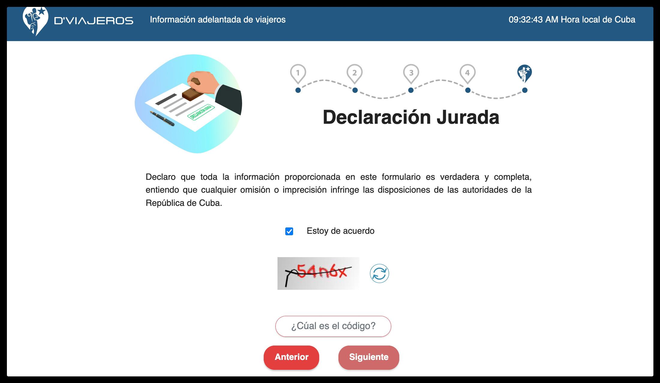 A parte da Declaración Jurada no formulario D’Viajeros para entrada em Cuba