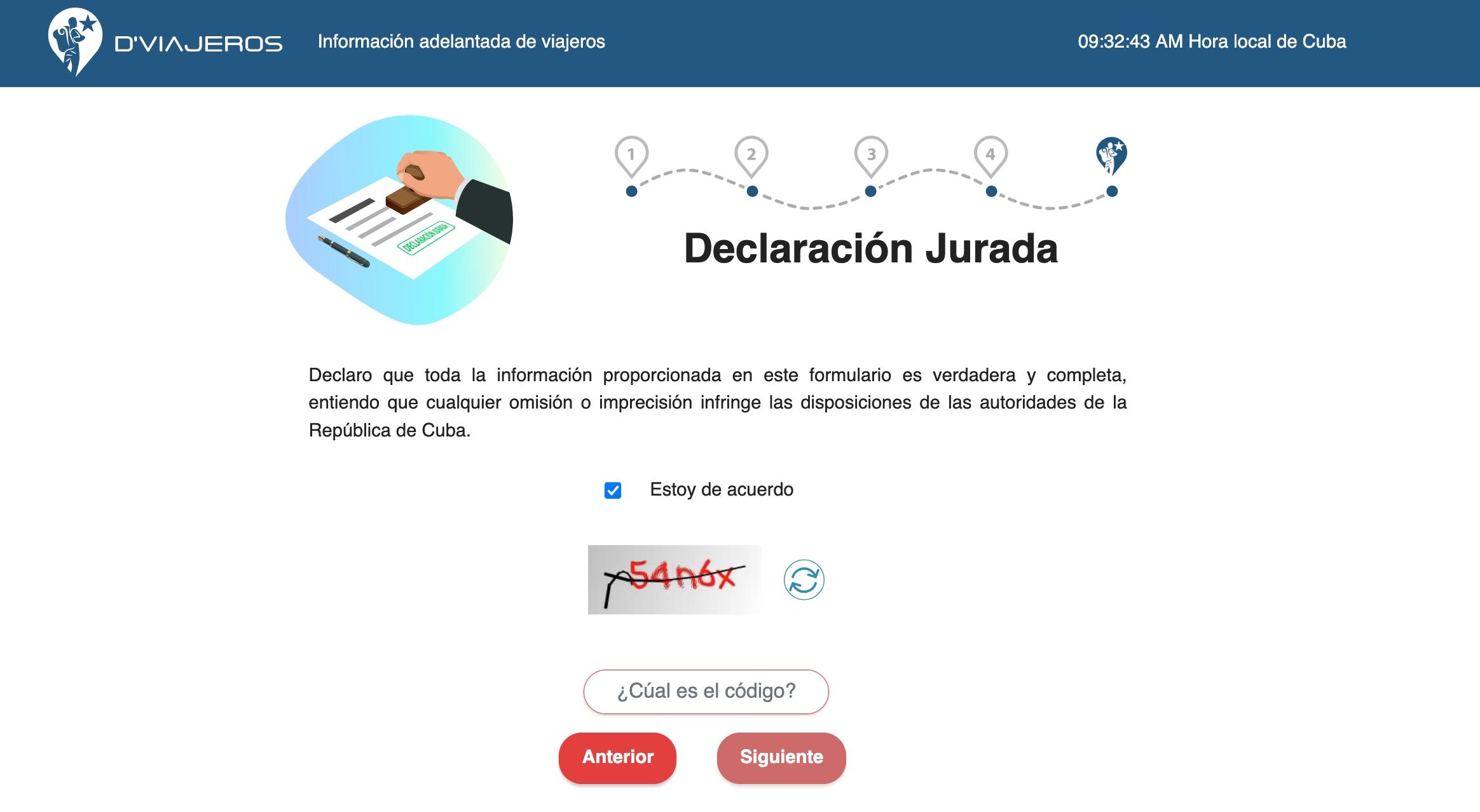 A parte da Declaración Jurada no formulario D’Viajeros para entrada em Cuba