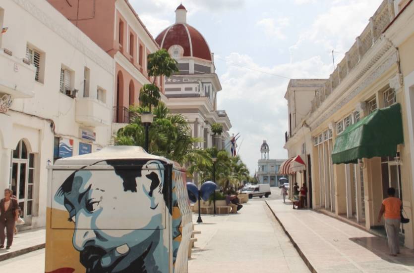 A pedestrian street in Cienfuegos that leads to the main plaza. Calle San Fernando in Cienfuegos, Cuba.