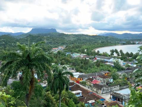 A view over the town of Baracoa, Cuba, with Yunke mountain in the background