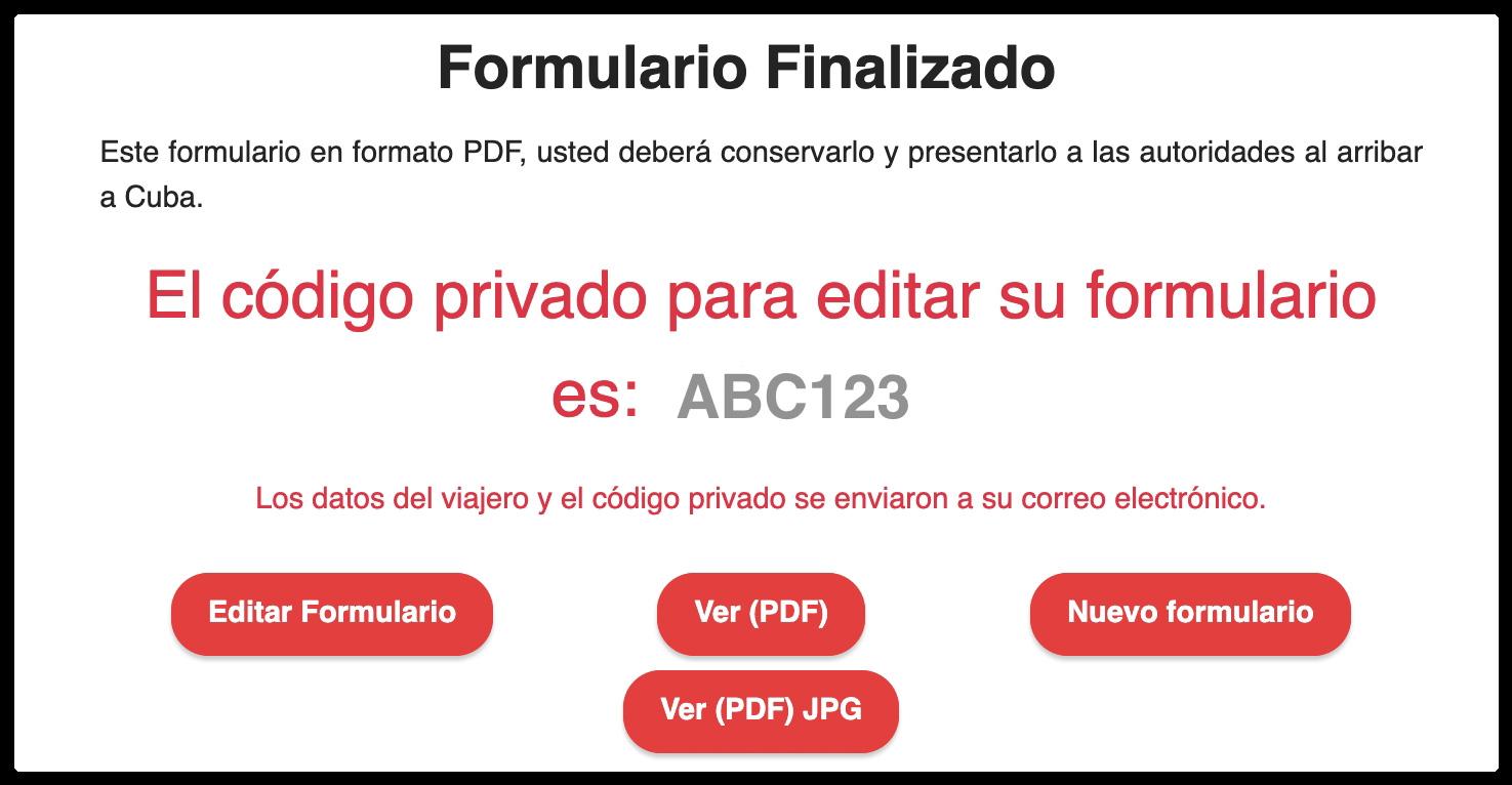 Links para baixar o código QR em PDF no formulario D’Viajeros para entrada em Cuba