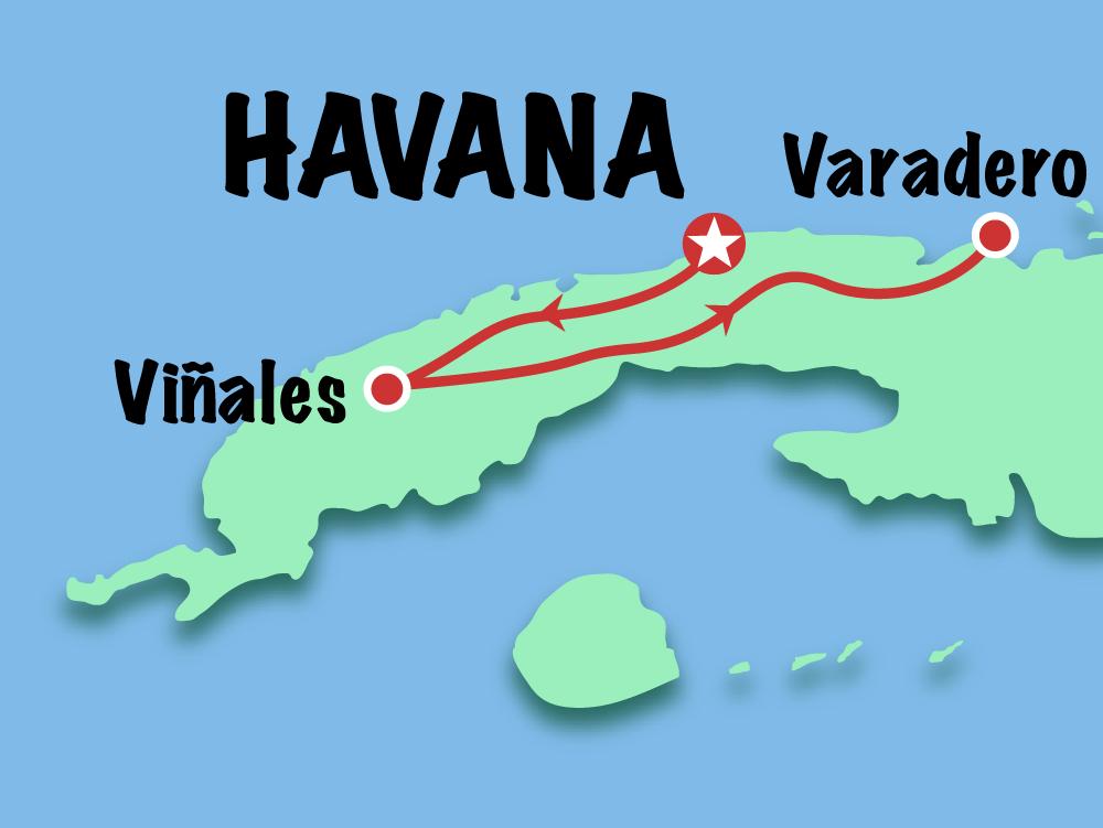 Mapa do tour de 06 dias em Cuba - Cuba Imperdível