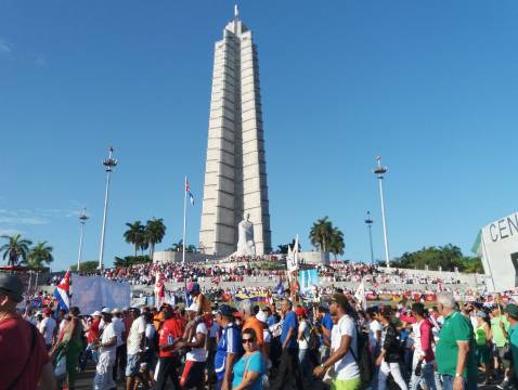 Cubans parade past the Jose Marti memorial during in the May day event in Havana