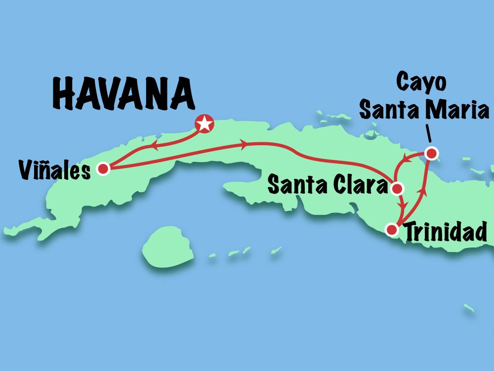 Mapa do tour de 10 dias em Cuba - Cuba Exclusive