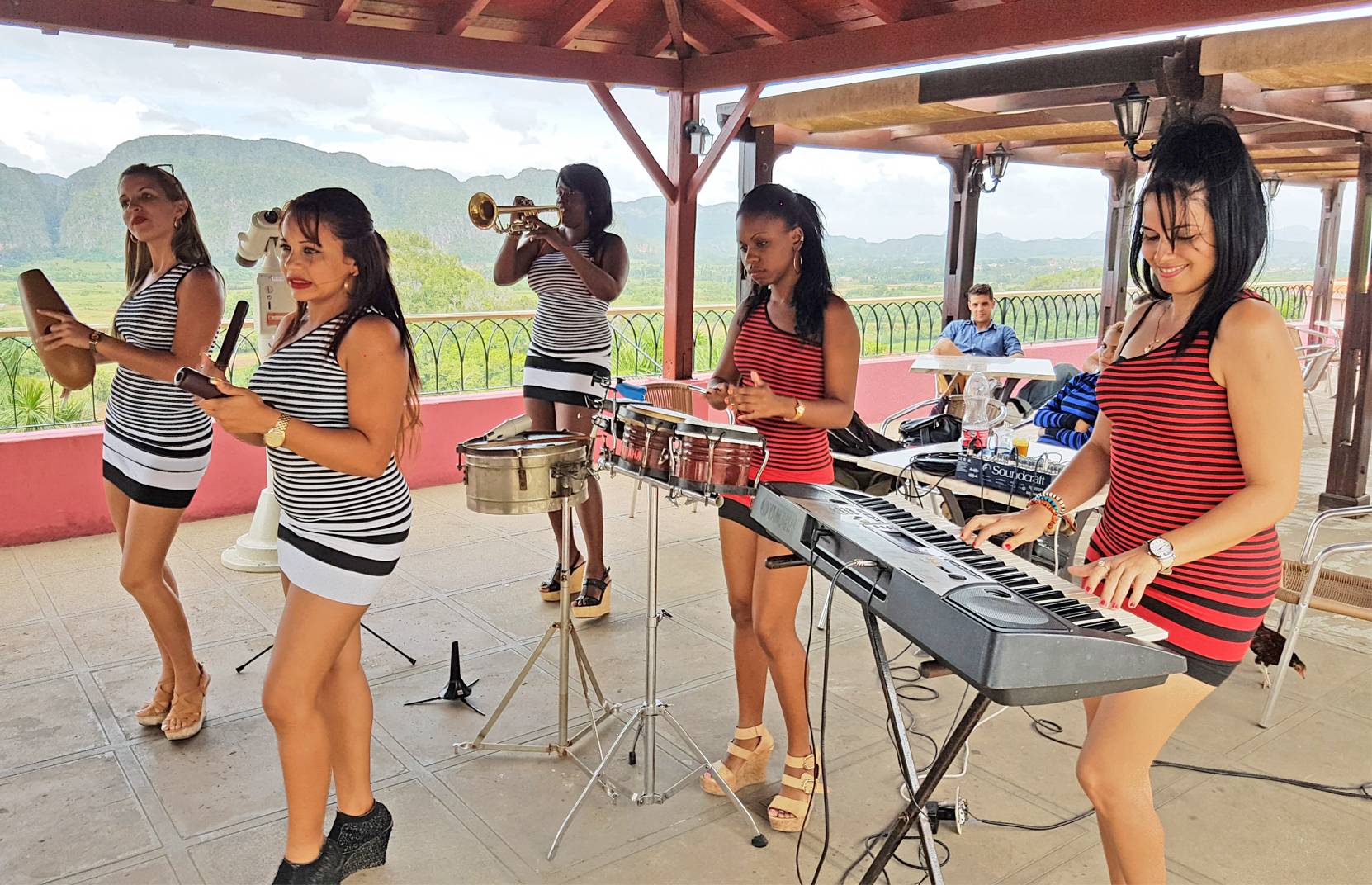 Group of female musicians plays in front of Vinales landscape Group of female musicians plays in front of Vinales landscape