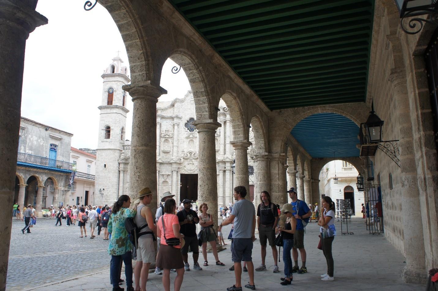 Group of tourists outside of Havana Cathedral Group of tourists outside of Havana Cathedral
