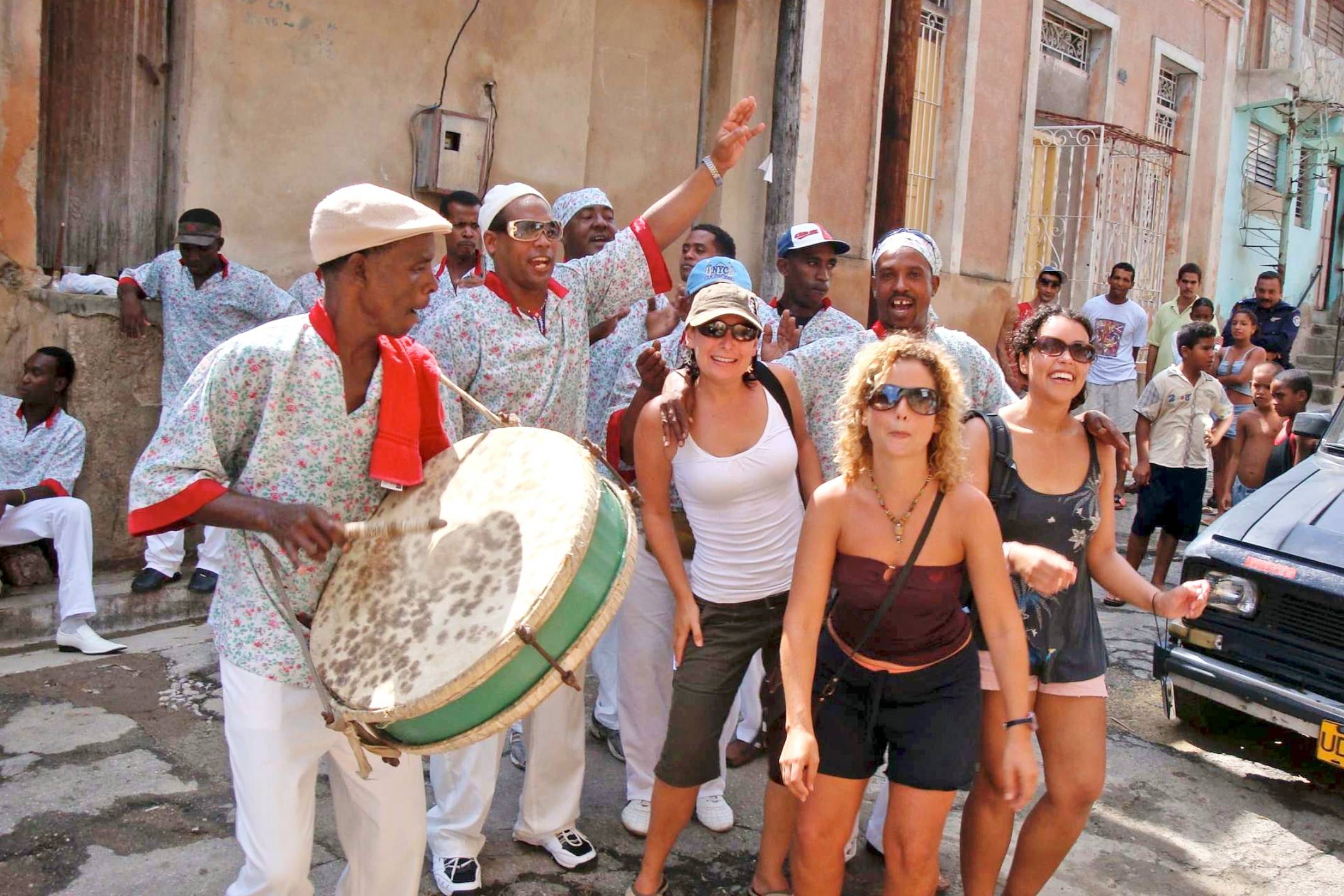 One or our tour groups at a street party during the carnival in Santiago de Cuba Tourists at a street party during the carnival in Santiago de Cuba