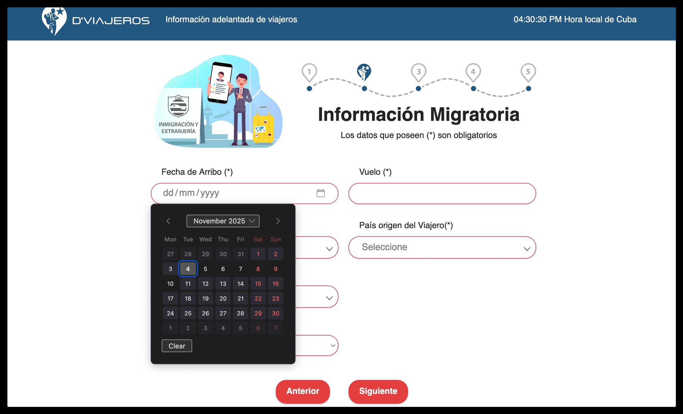 Página de Informações Migratórias da D'Viajeros