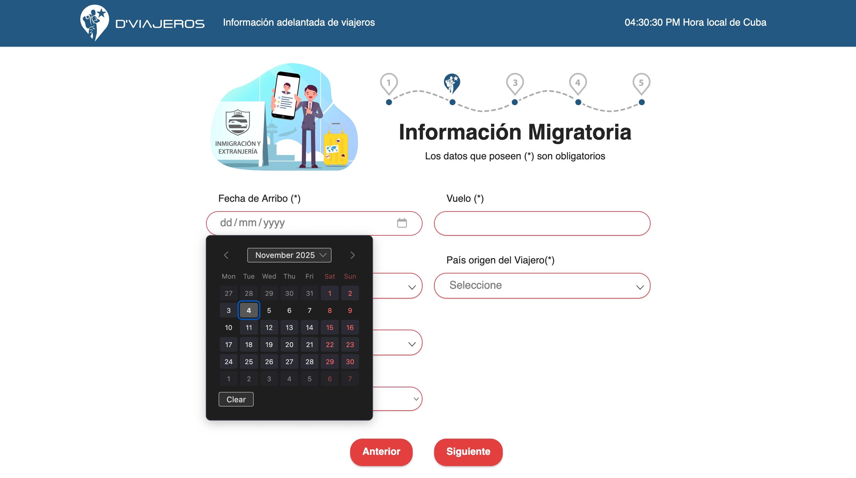 Página de Informações Migratórias da D'Viajeros