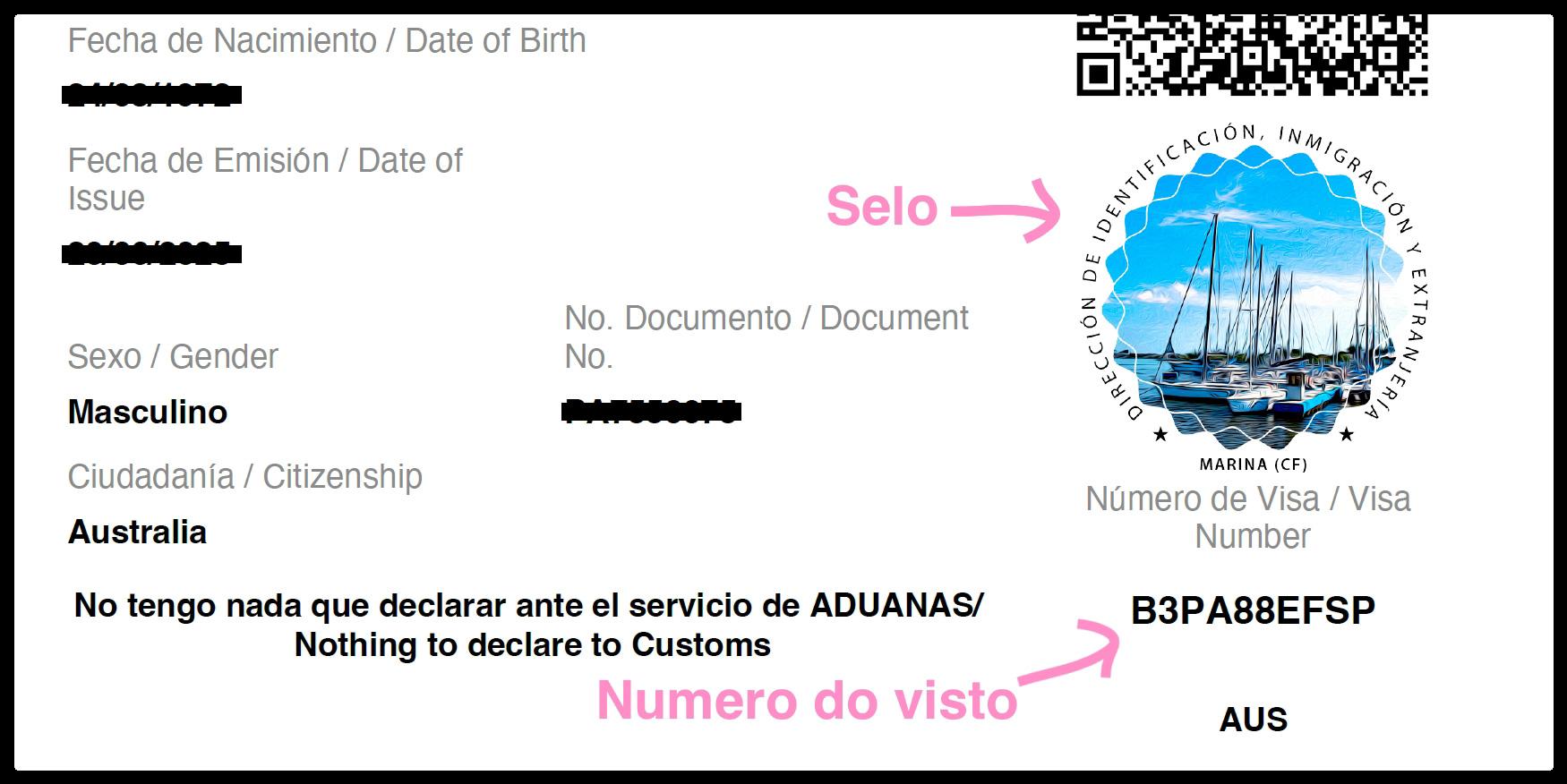 Exemplo de um e-Visa para entrada em Cuba