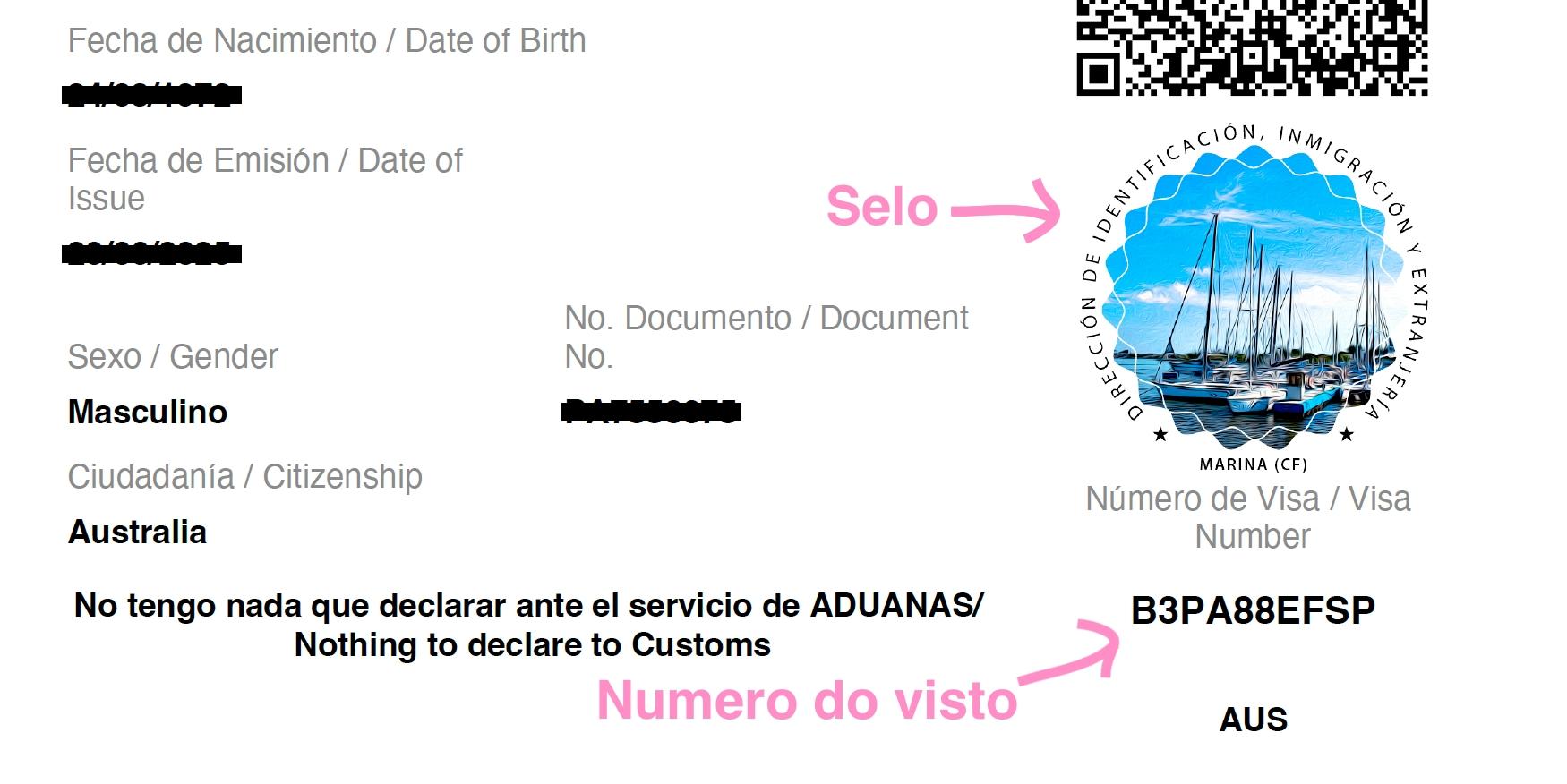 Exemplo de um e-Visa para entrada em Cuba