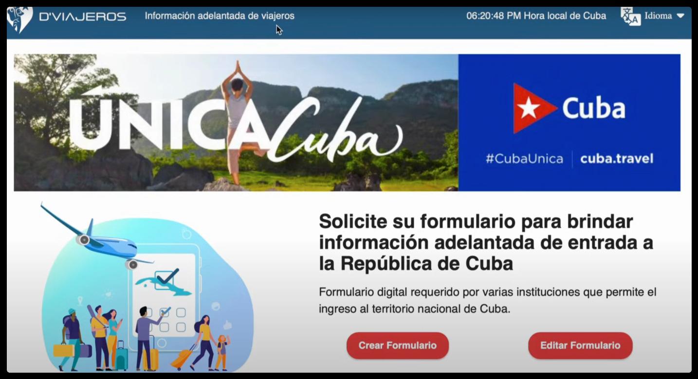 Site do formulario D'Viajeros de Cuba