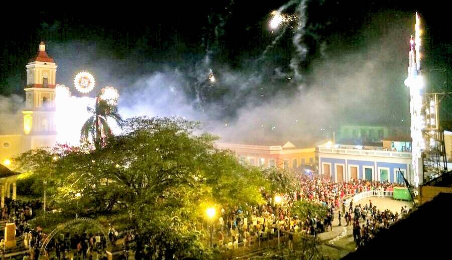 The main square of Remedios on the main night of the festival. The main square of Remedios, Cuba during the Parrandas festivities.