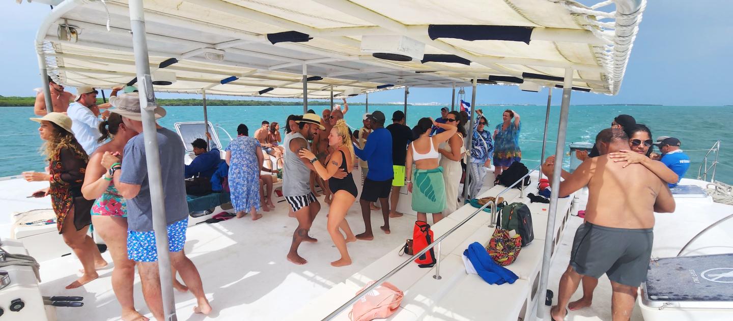 Tourists aboard one of the catamaran tours departing from Varadero, Cuba.