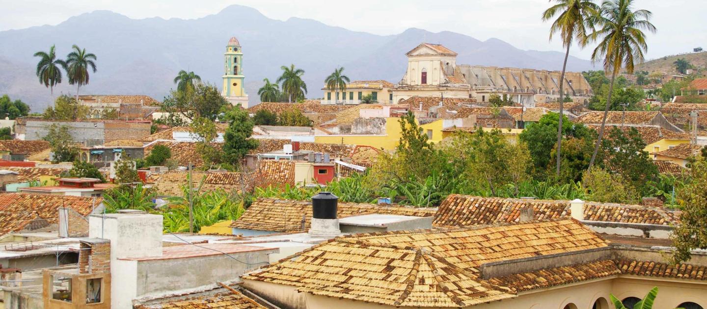 A panoramic view over the rooftops of the colonial city of Trinidad, Cuba