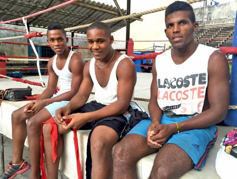 3 young Cuban boxers at the Rafael Trejo boxing gym in Havana