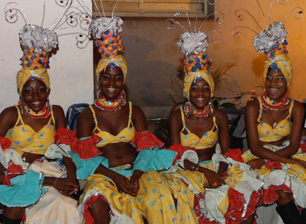 women elaborate costumed for Santiago carnival women elaborate costumed for Santiago carnival